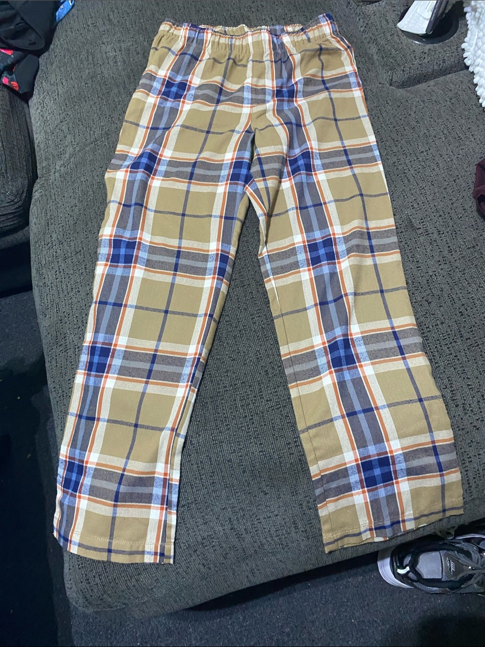 Boy’s Plaid Elastic-Waist Pajama Pants - Tan & Blue